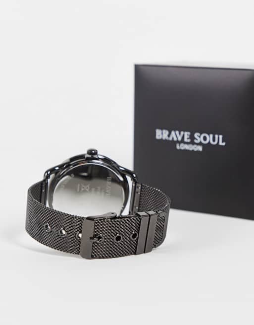 Brave Soul stainless steel mesh strap watch in gunmetal, 3 of 4