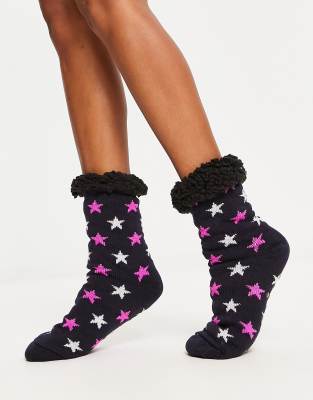 Brave Soul stars cosy bed socks in navy