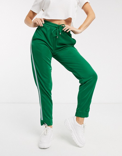 Brave Soul steff joggers with side stripe in green