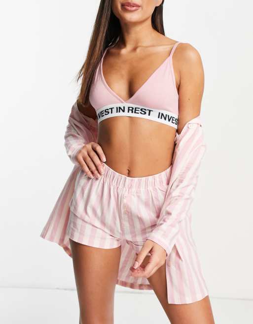 Brave Soul - Steffi - Ensemble 3 pièces confort à rayures avec robe chemise - Rose/blanc, 4 de 4