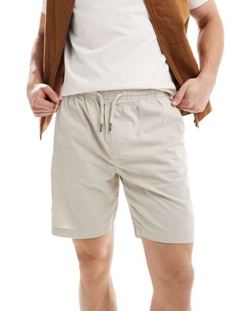 Brave Soul – Stenfärgade chino-shorts med elastisk midja - view 1