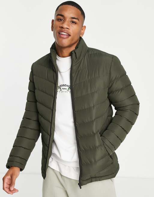 Brave Soul – Steppjacke in Khaki mit Stehkragen