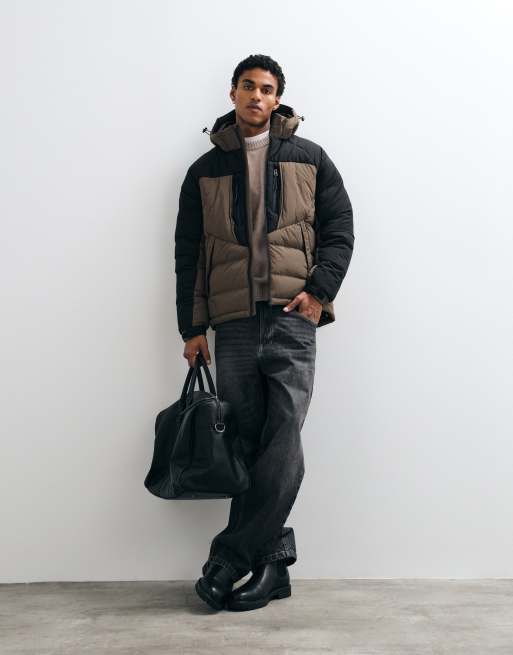 Brave Soul Steppmantel mit abnehmbarer Kapuze in Schwarz und Khaki, 2 von 5