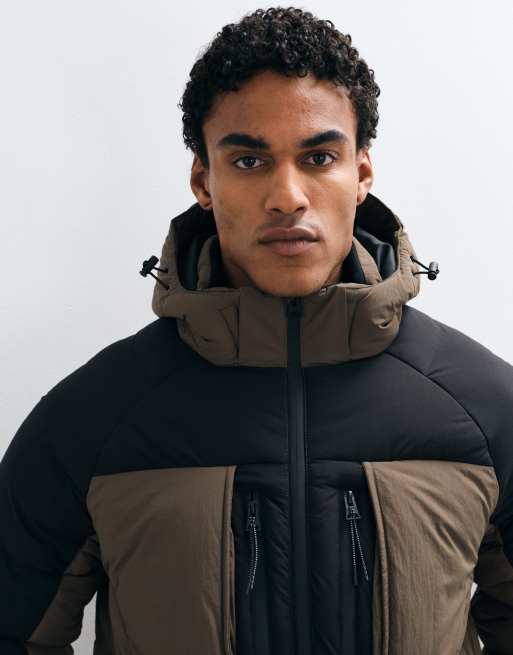 Brave Soul Steppmantel mit abnehmbarer Kapuze in Schwarz und Khaki, 5 von 5