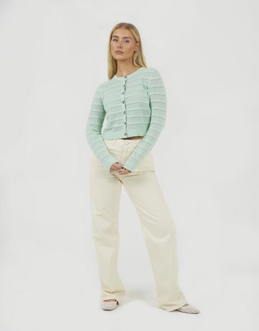 Brave Soul Stitch detail crew neck cardigan in mint, 2 of 4