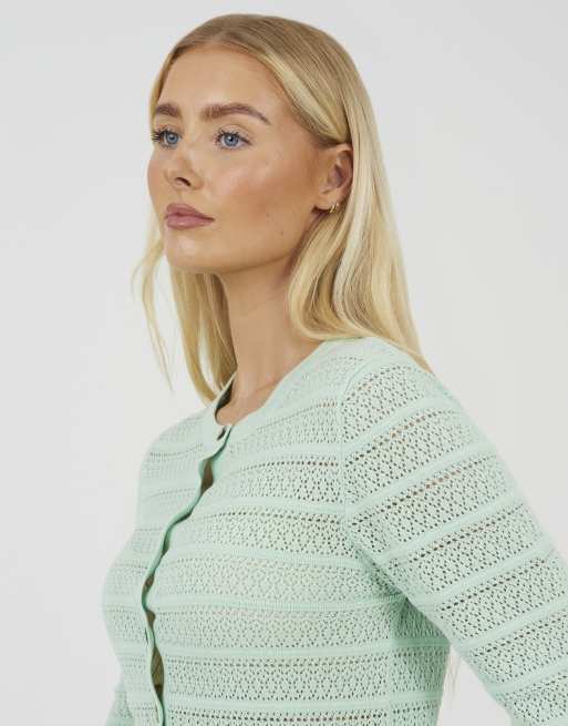 Brave Soul Stitch detail crew neck cardigan in mint, 4 of 4