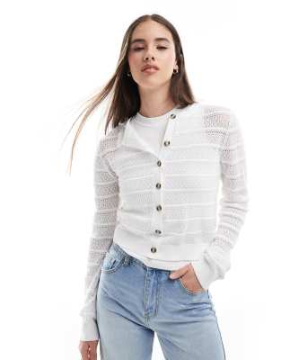 Brave Soul Stitch detail crew neck cardigan in white