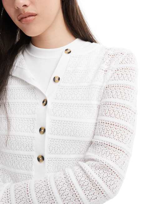 Brave Soul Stitch detail crew neck cardigan in white, 4 of 4