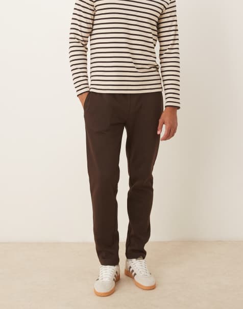 Brave Soul Straight leg open hem joggers in chocolate - view 1