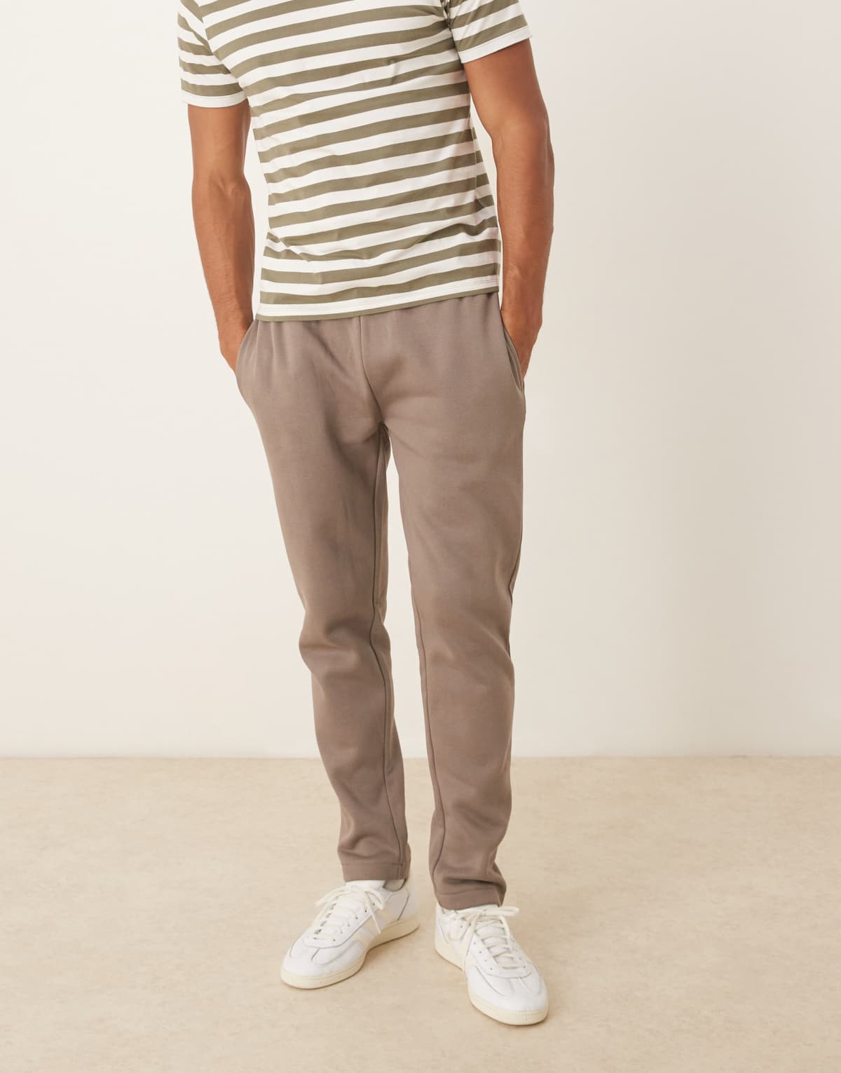 Brave Soul Straight leg open hem joggers in taupe