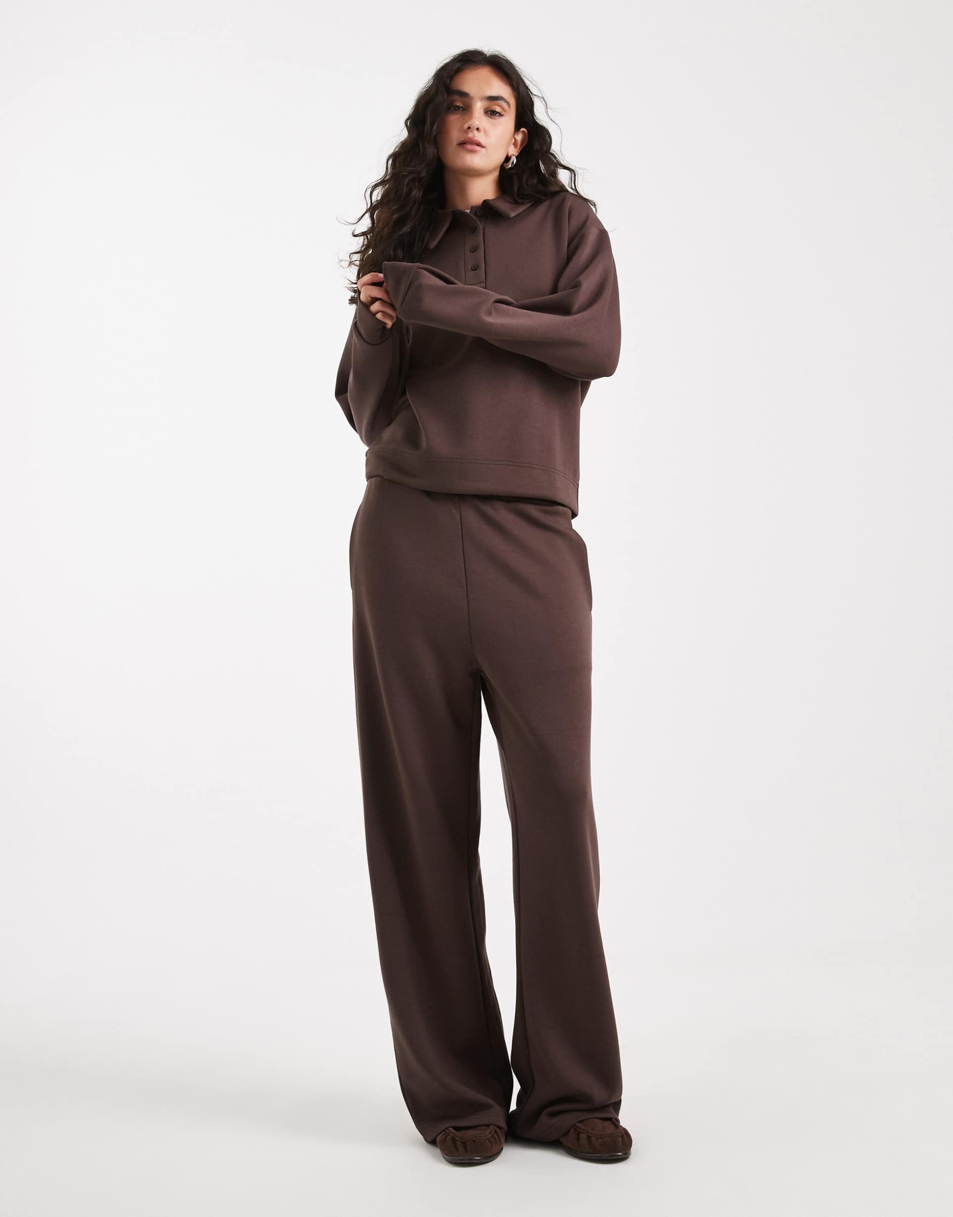 brave soul straight leg sweatpants in chocolate brown in scuba-style fabric - part of a set