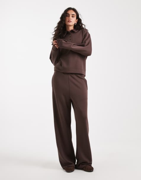 Brave Soul straight leg sweatpants in chocolate brown scuba-style fabric - part of a set - view 1