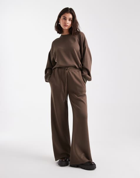 Brave Soul straight leg trackies in taupe in scuba-style fabric - view 1