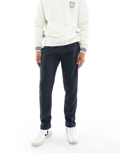 Brave Soul straight leg trackies with drawcord waist in navy - view 1