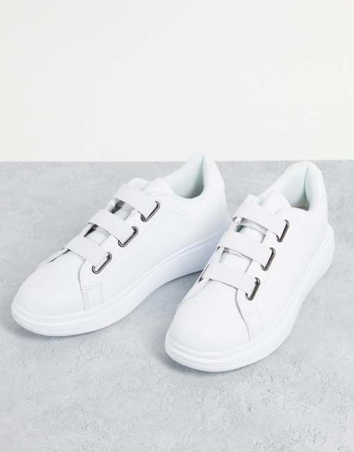 Brave Soul strap trainers with back panel in white