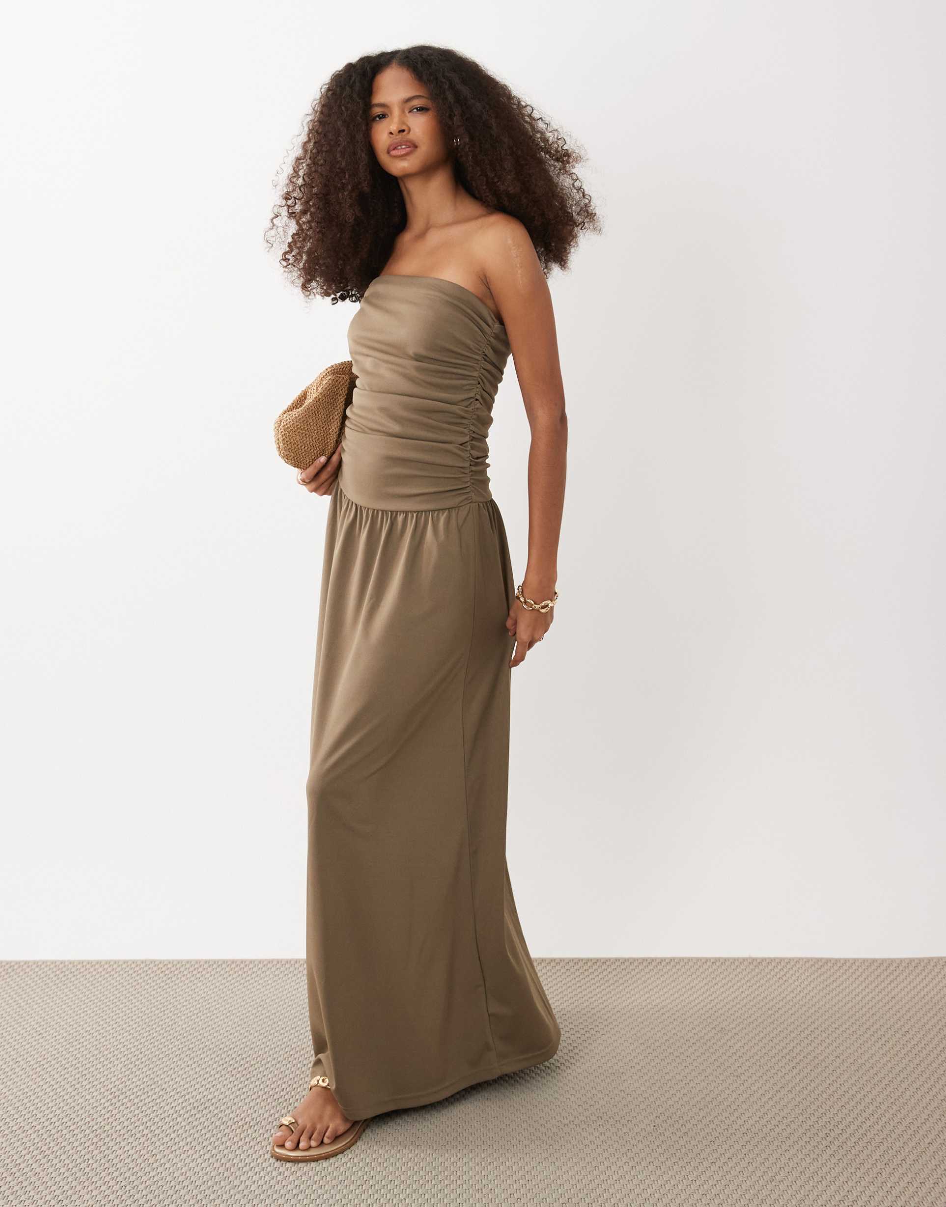 brave soul strapless maxi dress in chocolate brown
