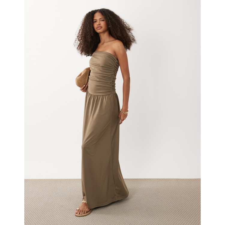 brown maxi strapless dress Chateau Days Strapless Maxi Dress