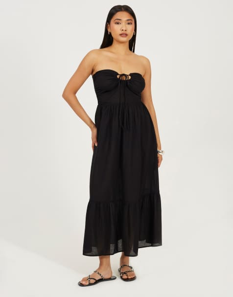 Brave Soul Strapless tiered midi dress in black - view 1