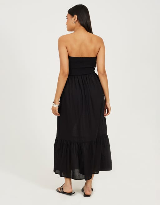 Brave Soul Strapless tiered midi dress in black, 2 of 3