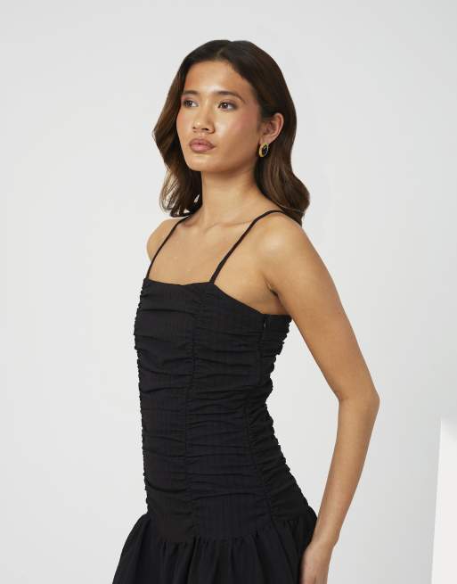 Brave Soul Strappy a-line maxi dress with gathered bodice in black, 2 of 4