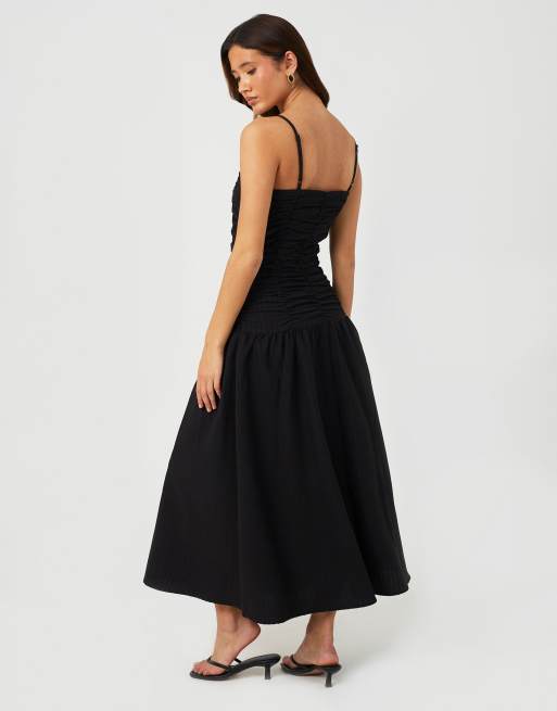 Brave Soul Strappy a-line maxi dress with gathered bodice in black, 3 of 4