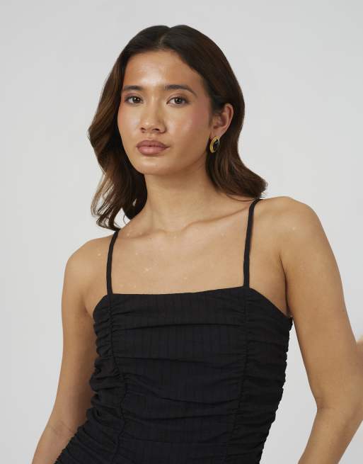 Brave Soul Strappy a-line maxi dress with gathered bodice in black, 4 of 4