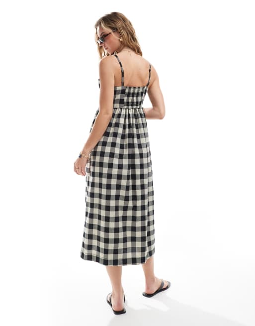 Brave Soul strappy button down midi dress in black gingham print, 3 of 4