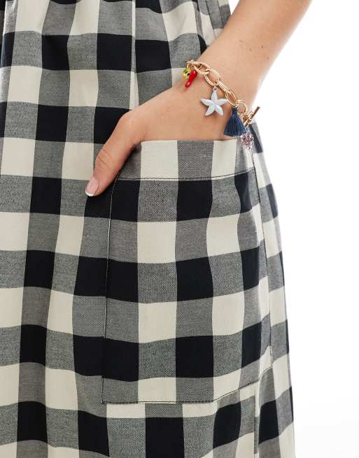 Brave Soul strappy button down midi dress in black gingham print, 4 of 4