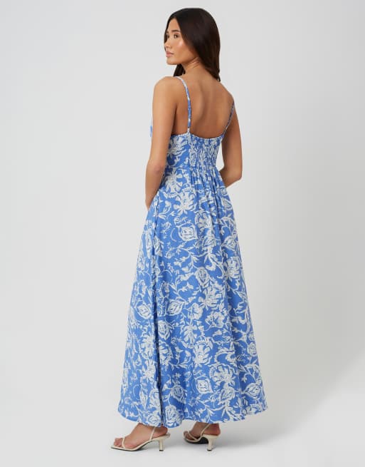 Brave Soul Strappy floral maxi dress in blue, 2 of 3
