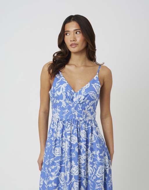Brave Soul Strappy floral maxi dress in blue, 3 of 3