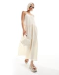 [Brave Soul] Brave Soul strappy maxi dress with smock detail in buttermilk yellow-White XL CREAM