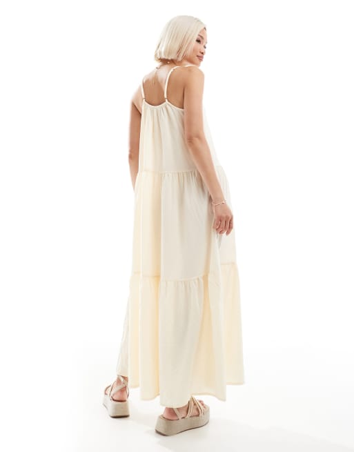 Brave Soul strappy maxi dress with smock detail in buttermilk yellow