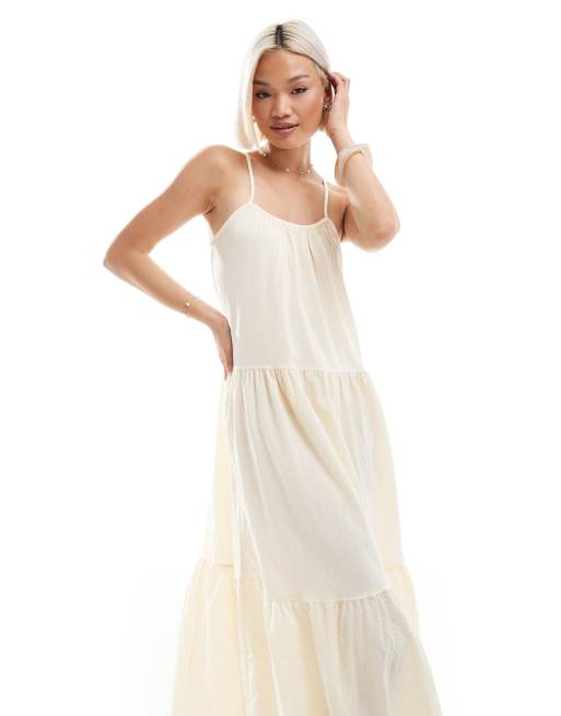 Brave Soul strappy maxi dress with smock detail in buttermilk yellow