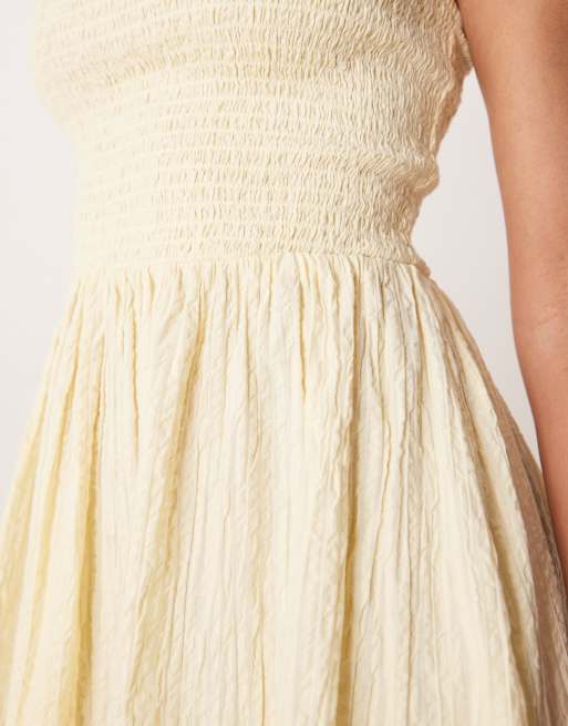 Brave Soul strappy mini dress with shirred bust in butter yellow, 3 of 4