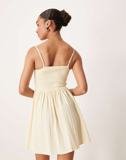 Brave Soul strappy mini dress with shirred bust in butter yellow, 4 of 4