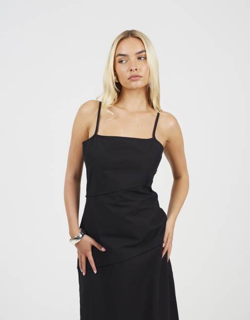 Brave Soul Strappy panelled midi dress in black, 3 of 3
