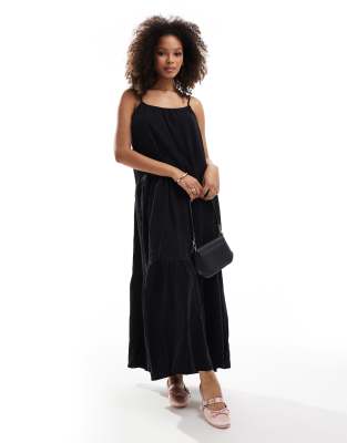 Brave Soul Brave Soul strappy smock midi dress in black