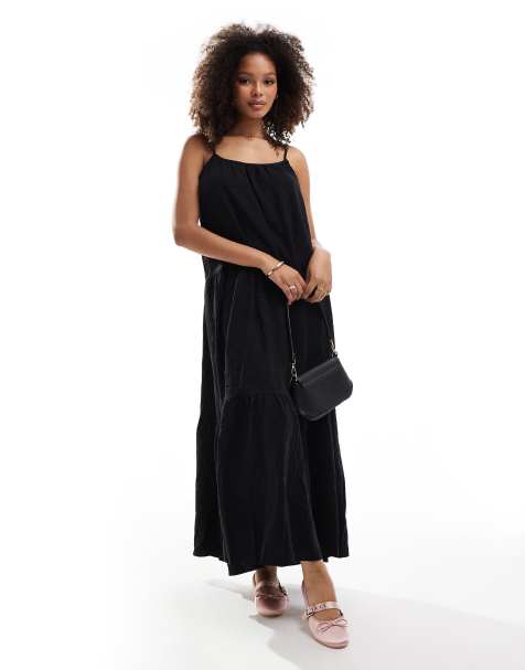 Brave Soul strappy smock midi dress in black - view 1