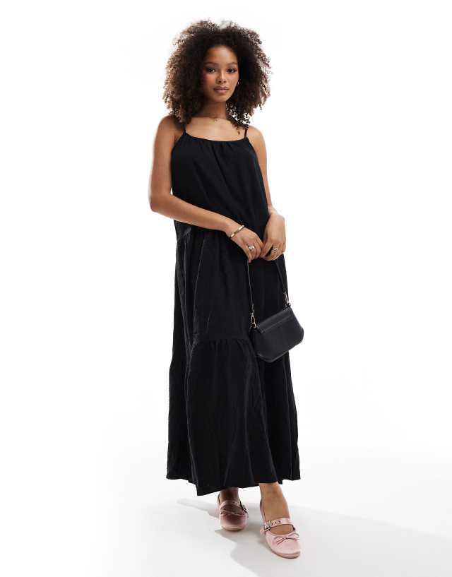 Brave Soul - strappy smock midi dress in black