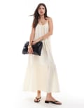 [Brave Soul] Brave Soul strappy smock midi dress in cream-White L CREAM