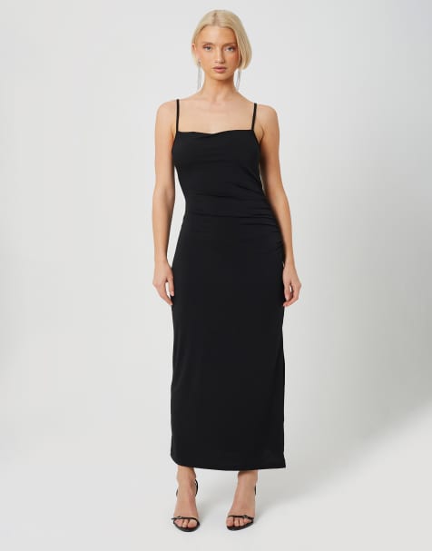 Brave Soul Strappy square neck midi dress in black - view 1