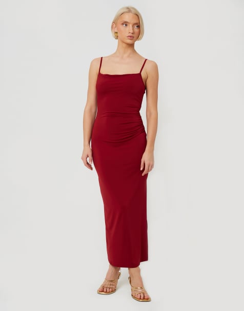 Brave Soul Strappy square neck midi dress in red - view 1
