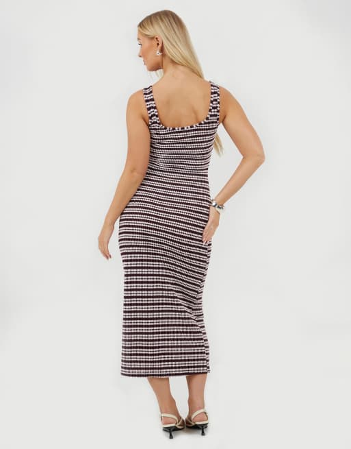 Brave Soul Strappy striped maxi dress in burgundy, 2 of 4