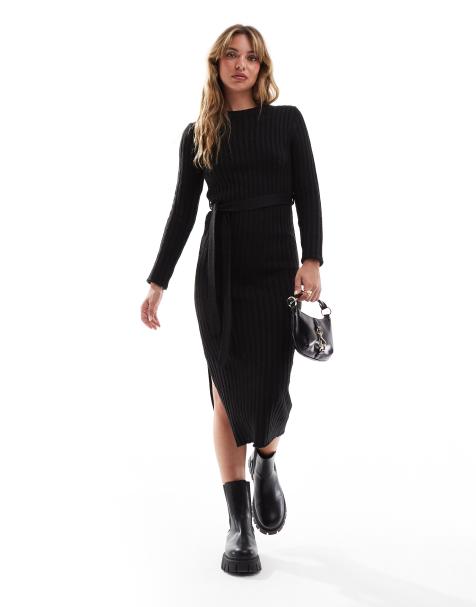 Brave Soul – Strick-Midikleid in Schwarz mit Schlitz - view 1