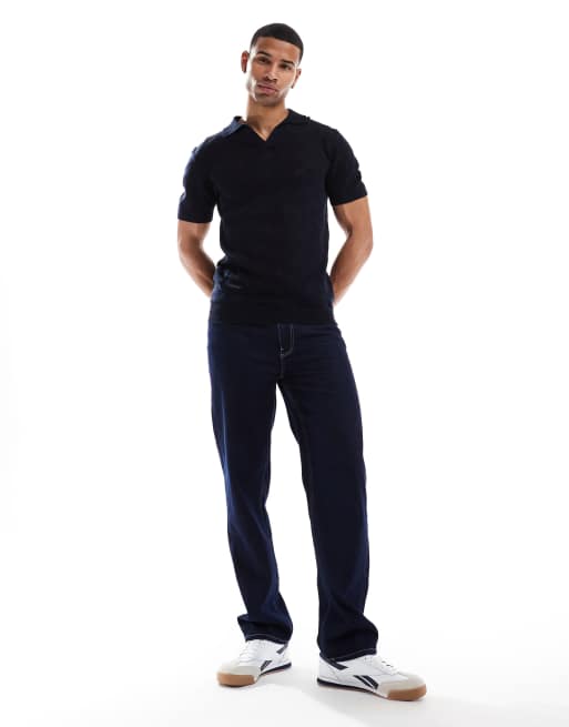 Brave Soul – Strick-Oberteil in Marineblau mit Trophy-Neck-Ausschnitt, 3 von 4