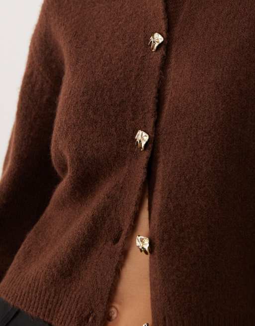 Brave Soul Strickjacke im Fischerstil in Schokobraun, 3 von 4
