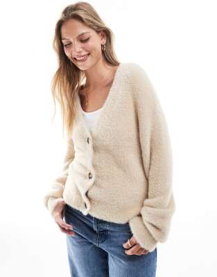 Brave Soul - Strickjacke in Beige mit Knopfleiste-Neutral