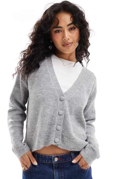 Brave Soul – Strickjacke in Grau mit Knopfleiste und Patentmuster - view 1