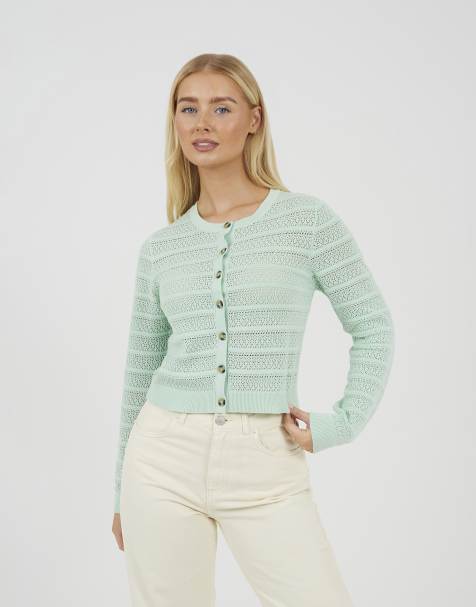 Brave Soul – Strickjacke in Minzgrün mit Rundhalsausschnitt und Ziernähten - view 1