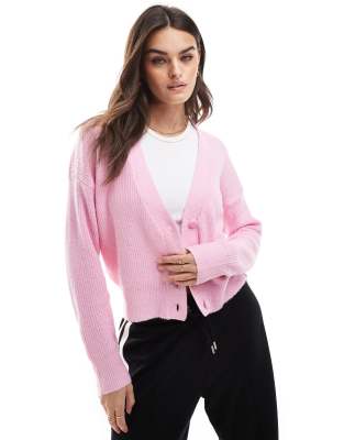 Brave Soul - Strickjacke in Rosa mit Knopfleiste und Patentmuster